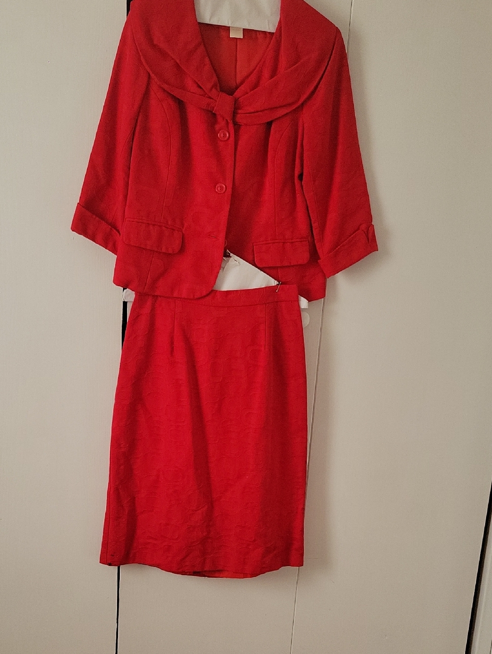 Vintage Red Two-Piece Skirt Suit Set